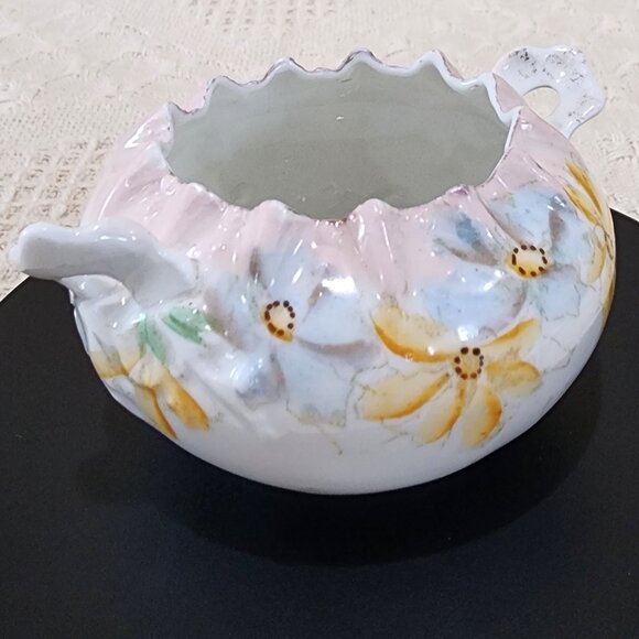 1900's Dainty Antique Hand Painted Daisy Flower Pinch Top Hair Catch Bowl Vanity - Picture 3 of 17